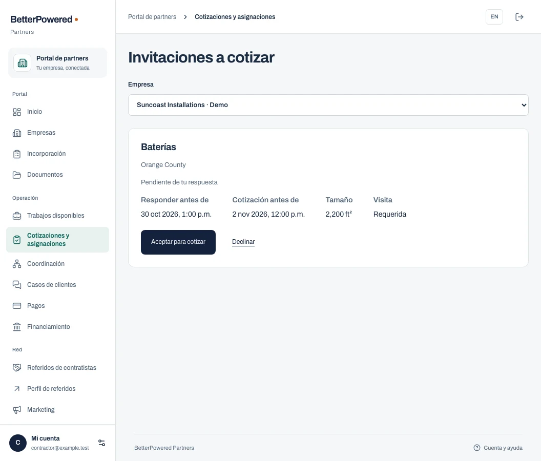 Invitaciones a cotizar del portal real con trabajos ilustrativos