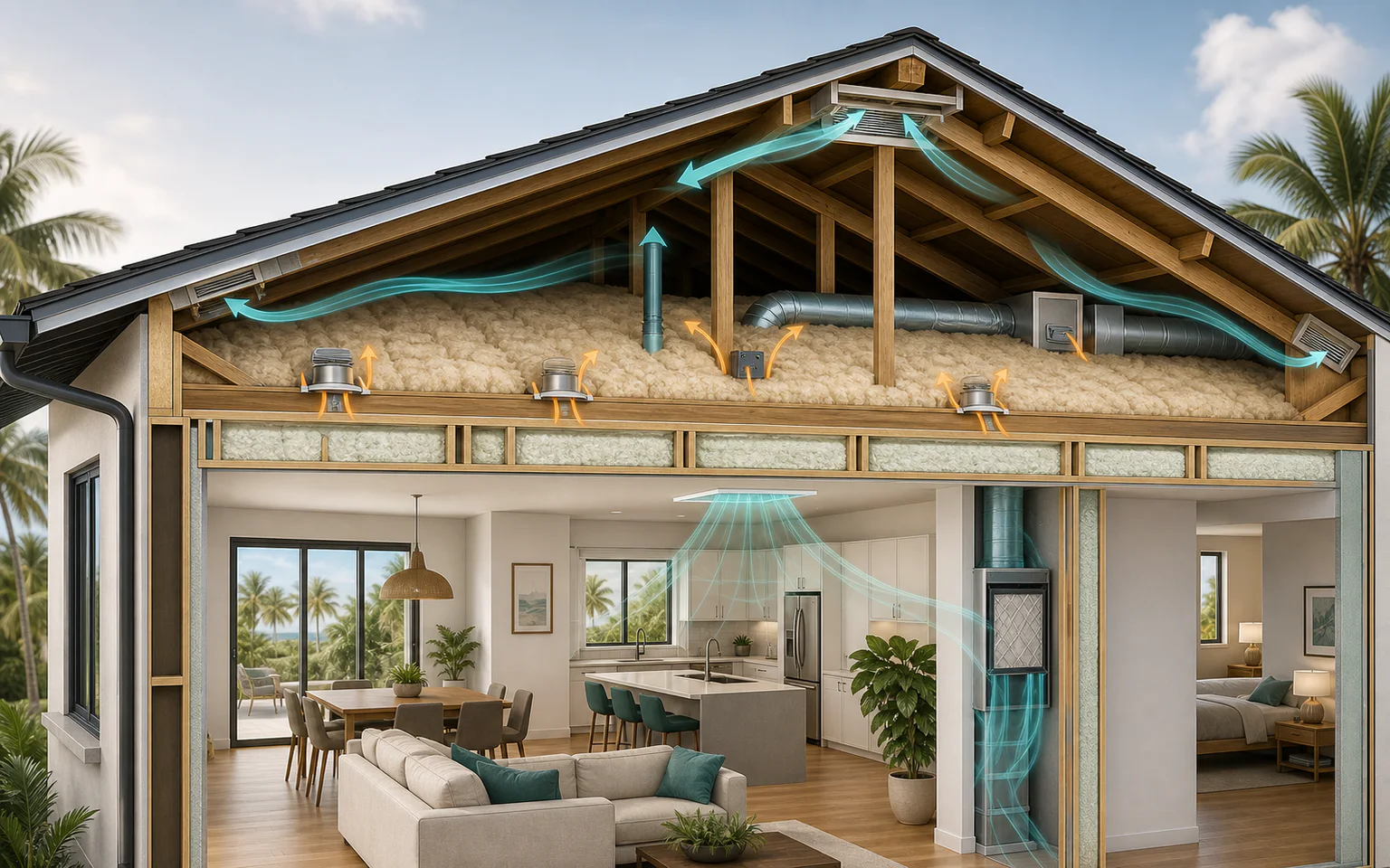 Florida attic insulation, controlled ventilation and sealed air-leak paths